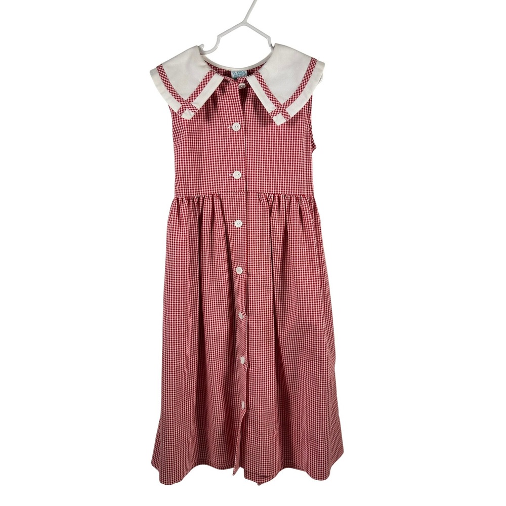 Rags Land Gingham Dress Size 6 Red White‎ Sailor Collar Button Front Kids